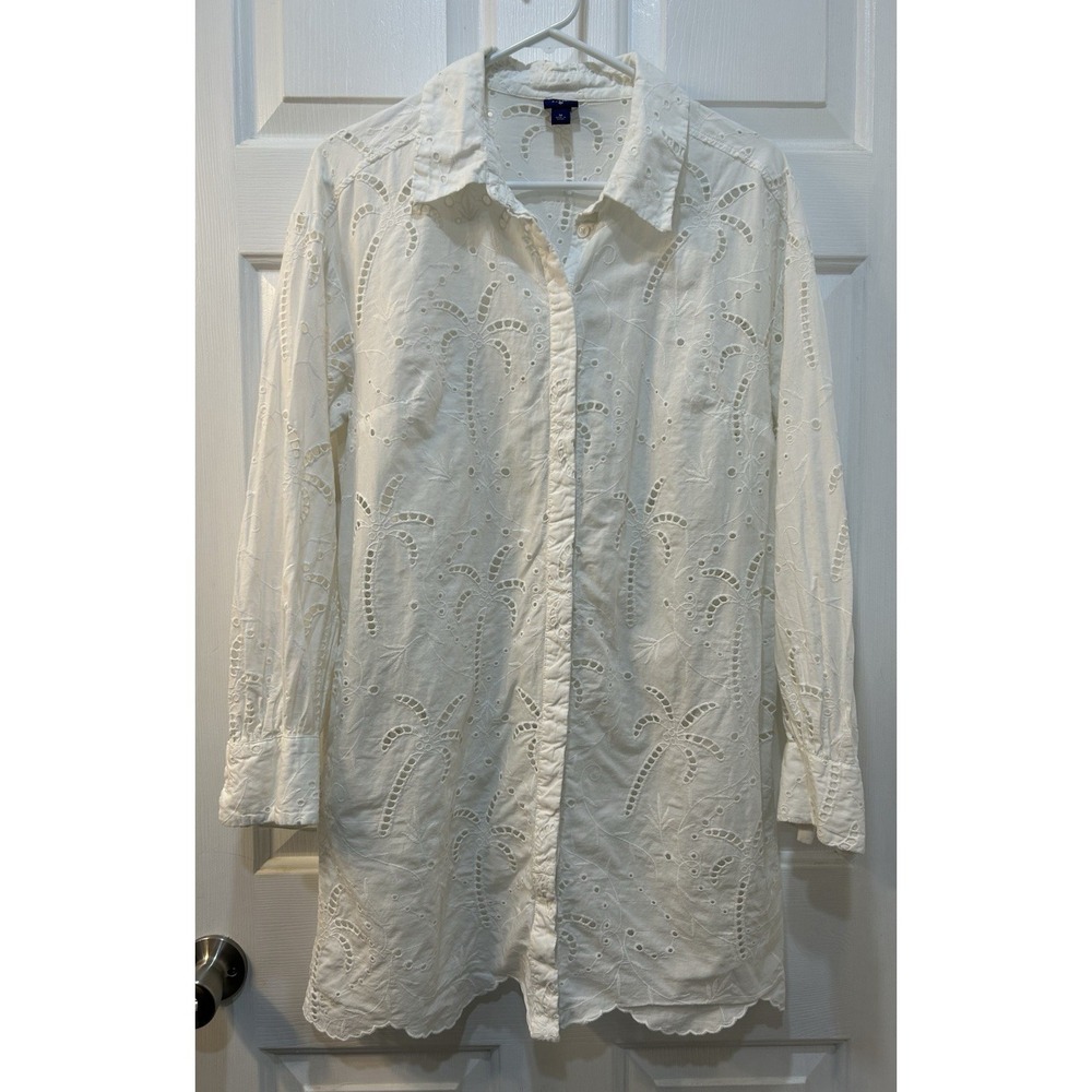 Roller Rabbit X Target White Eyelet Button Front Tunic Dress Sz M Beach Cover Up